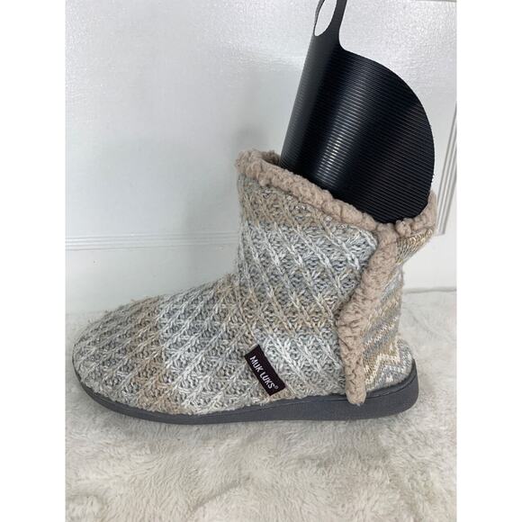 Muk Luks Womens Short Boot Slippers Size L (9-10) Cozy Knit Faux Shearling Lined - Picture 4 of 10